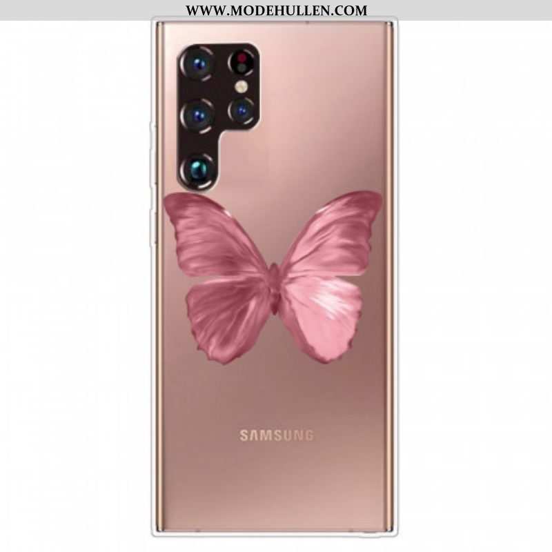 Hülle Für Samsung Galaxy S22 Ultra 5G Rosa Schmetterlingsschlauch