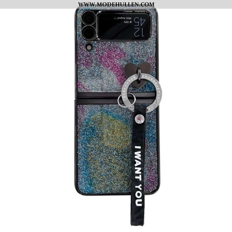 Hülle Für Samsung Galaxy Z Flip 3 5G Flip Case Paillettenanhänger Und Schlüsselband