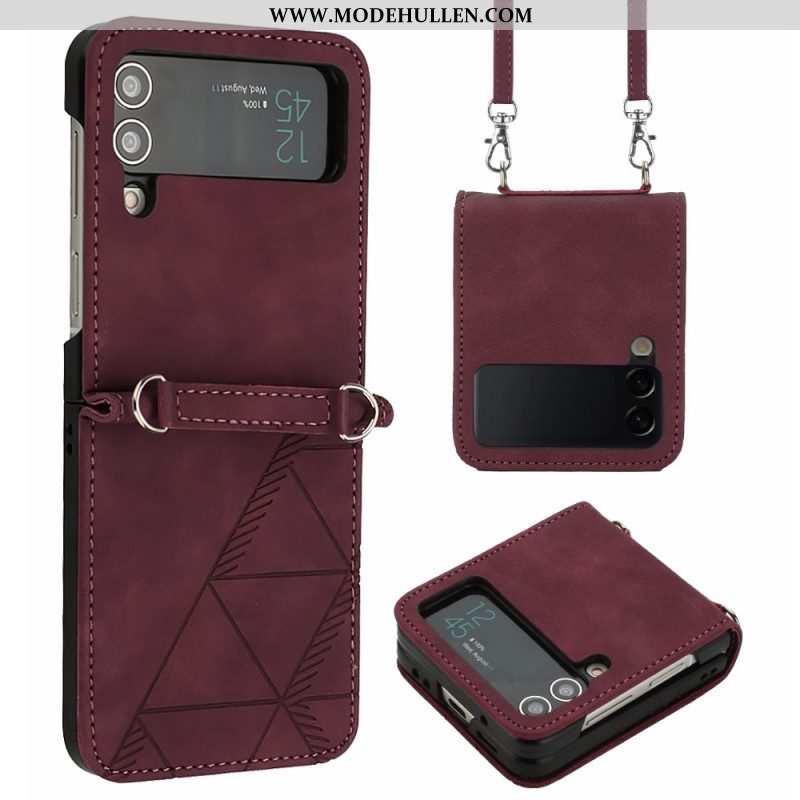 Hülle Für Samsung Galaxy Z Flip 4 Flip Case Dreiecke Mit Schultergurt