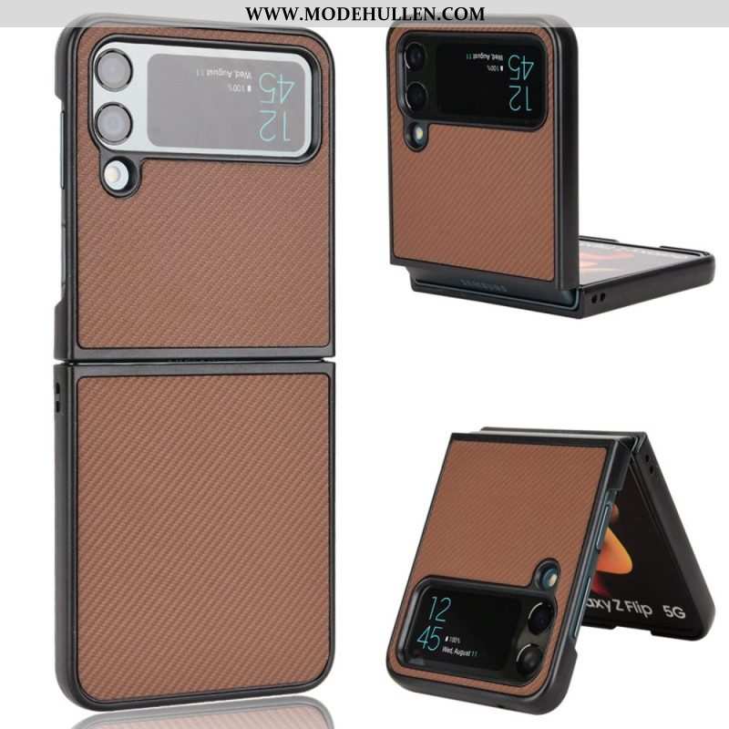 Hülle Für Samsung Galaxy Z Flip 4 Flip Case Kohlefaser-textur In Lederoptik