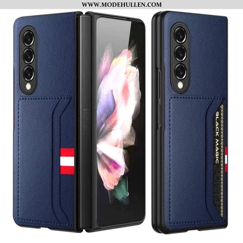 Hülle Für Samsung Galaxy Z Fold 3 5G Doppelter Kartenhalter Aus Litschi-leder