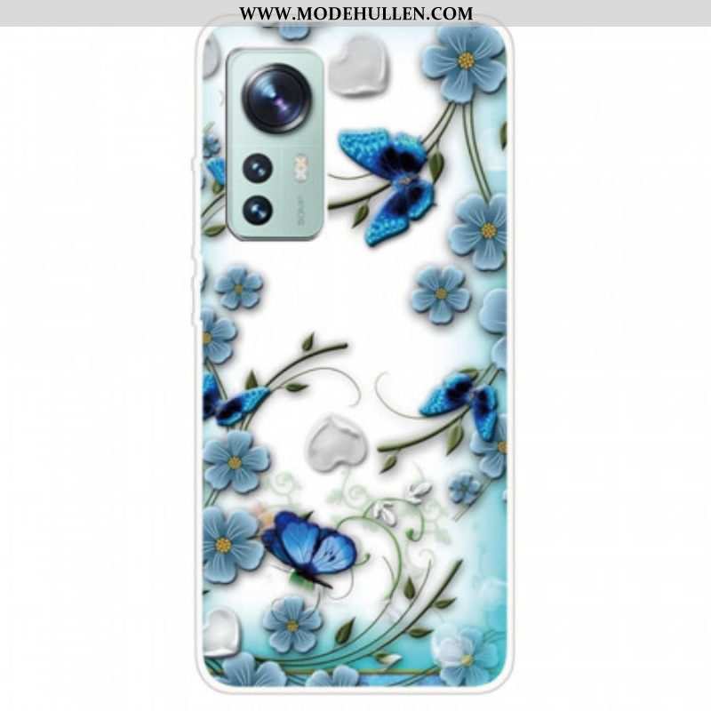 Hülle Für Xiaomi 12 / 12X Blaue Blumen Und Schmetterlinge