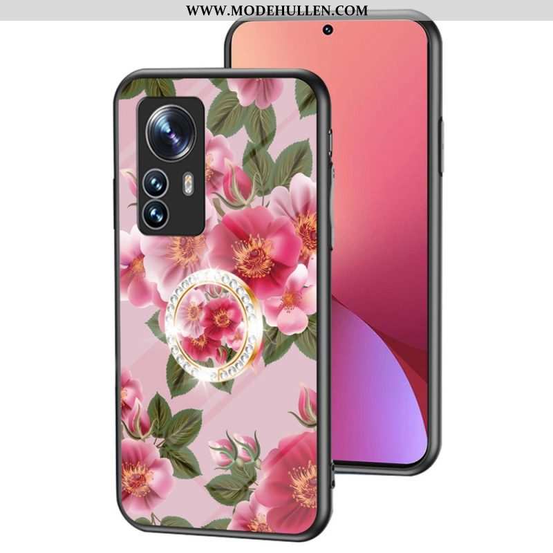 Hülle Für Xiaomi 12 / 12X Gehärtetes Glas Mit Blumenring