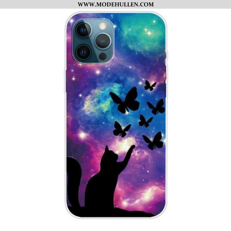 Hülle Für iPhone 13 Pro Katze Und Schmetterlinge Im Weltraum