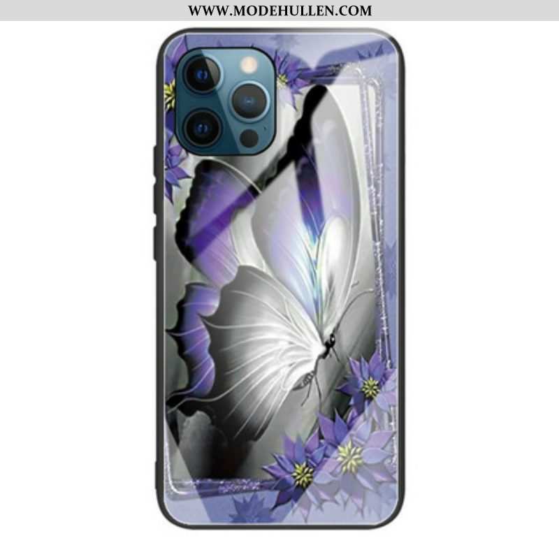 Hülle Für iPhone 13 Pro Lila Schmetterlings-hartglas