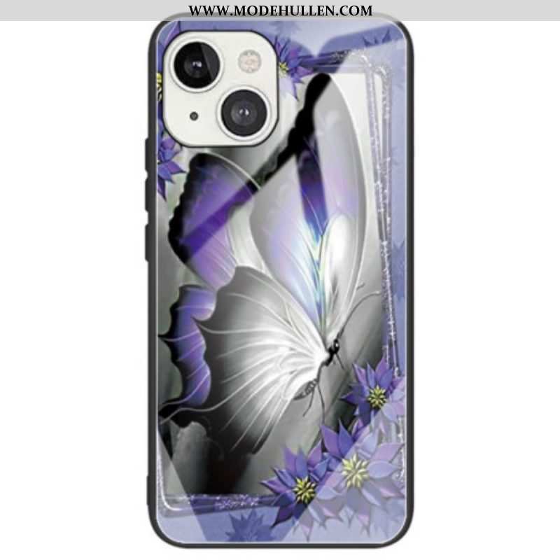 Hülle Für iPhone 14 Lila Schmetterlings-hartglas