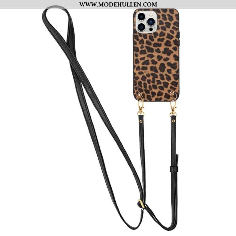 Hülle Für iPhone 14 Pro Leopard Mit Schultergurt