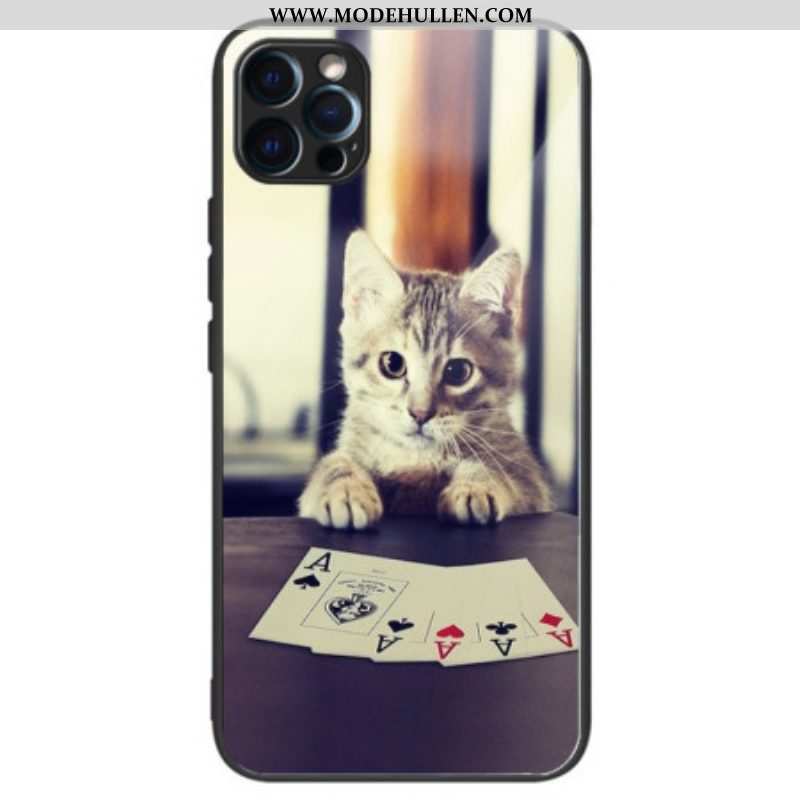 Hülle Für iPhone 14 Pro Max Poker Cat Gehärtetes Glas