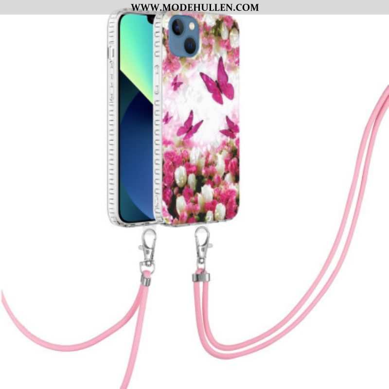 Hülle Für iPhone 14 Pro Mit Kordel Schmetterlinge Im Kordelzug-stil