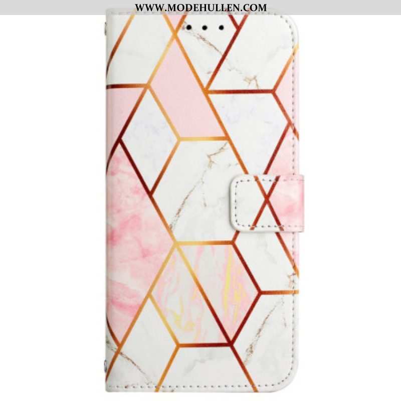 Lederhüllen Für Oppo A94 5G Geometrischer Marmor Mit Riemen