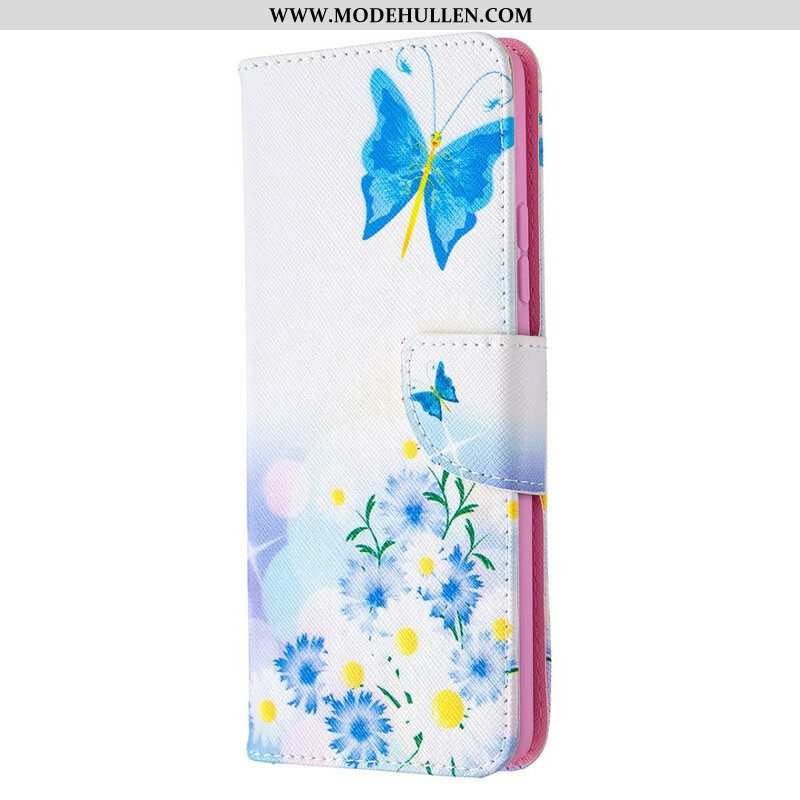 Lederhüllen Für Samsung Galaxy A42 5G Bemalte Schmetterlinge Und Blumen