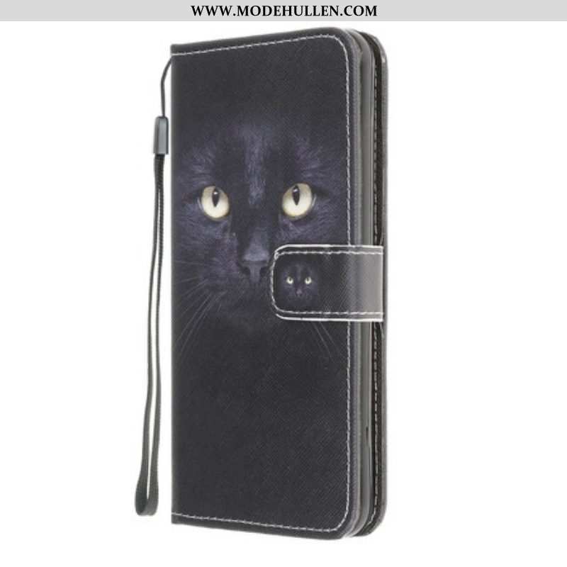 Lederhüllen Für Samsung Galaxy A42 5G Mit Kordel Riemchenförmige Schwarze Katzenaugen