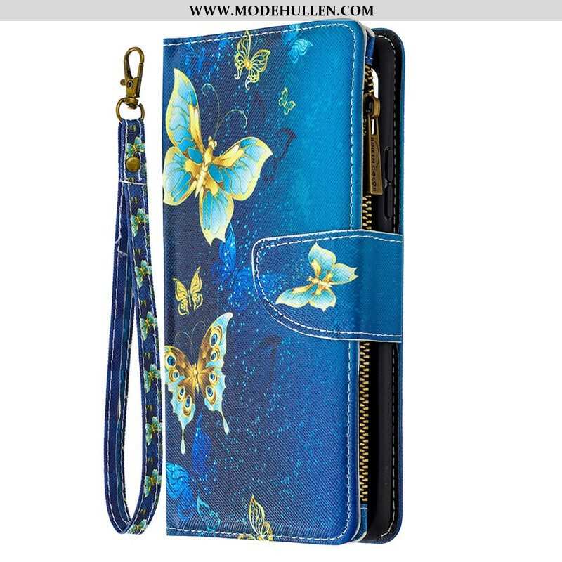 Lederhüllen Für Samsung Galaxy A42 5G Reißverschlusstasche Mit Schmetterlingen