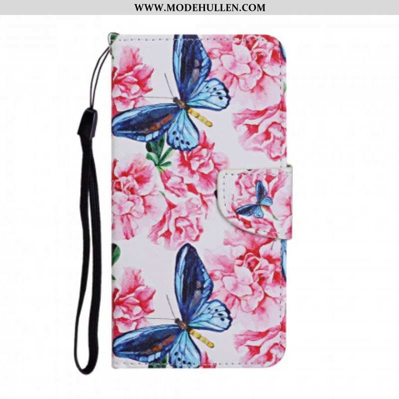 Lederhüllen Für Samsung Galaxy A52 4G / A52 5G / A52s 5G Schmetterlinge Blumen-lanyard