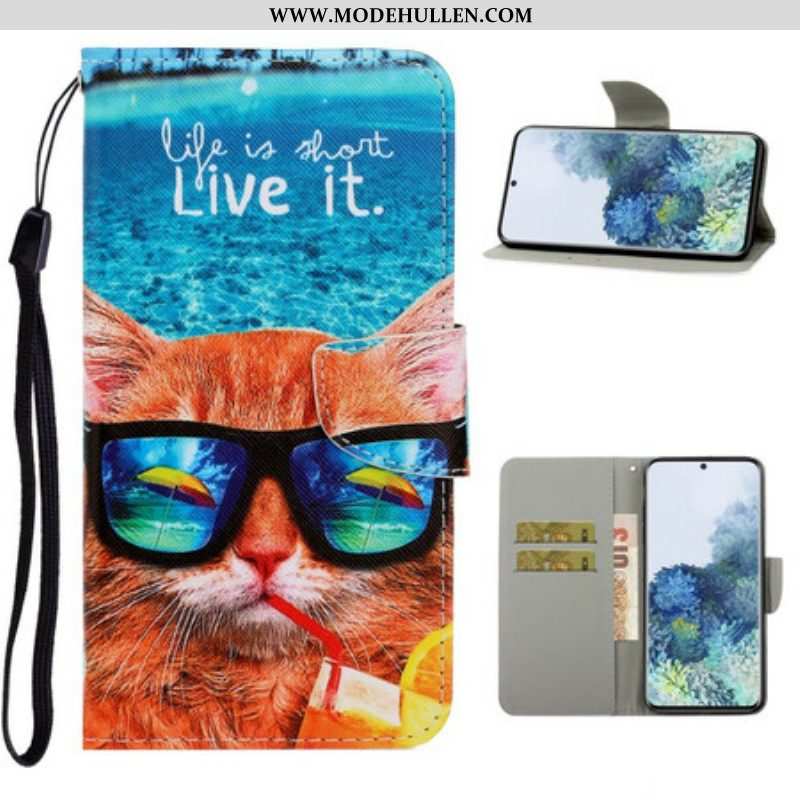 Lederhüllen Für Samsung Galaxy S21 5G Mit Kordel Cat Live It Strappy