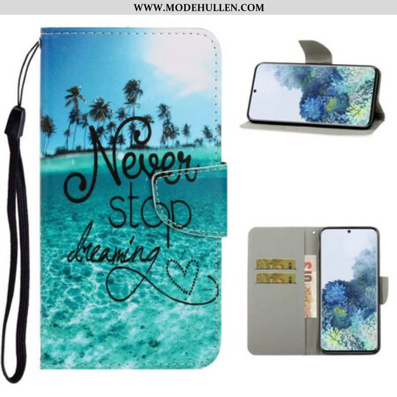 Lederhüllen Für Samsung Galaxy S21 5G Mit Kordel Never Stop Dreaming Navy Strappy