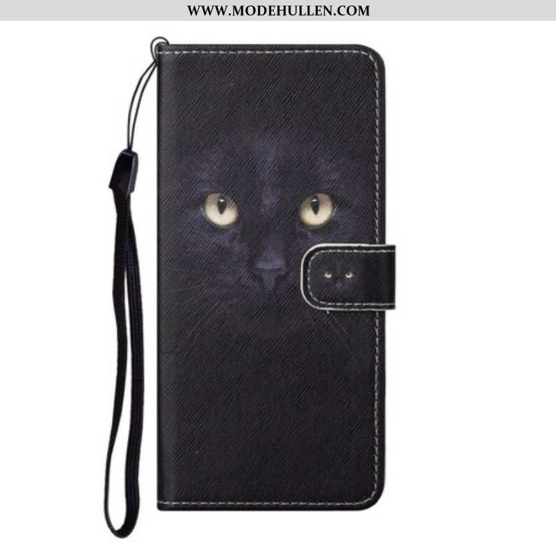 Lederhüllen Für Samsung Galaxy S21 5G Mit Kordel Riemchenförmige Schwarze Katzenaugen