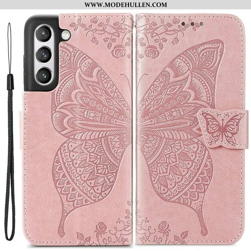 Lederhüllen Für Samsung Galaxy S21 FE Halbe Schmetterlinge