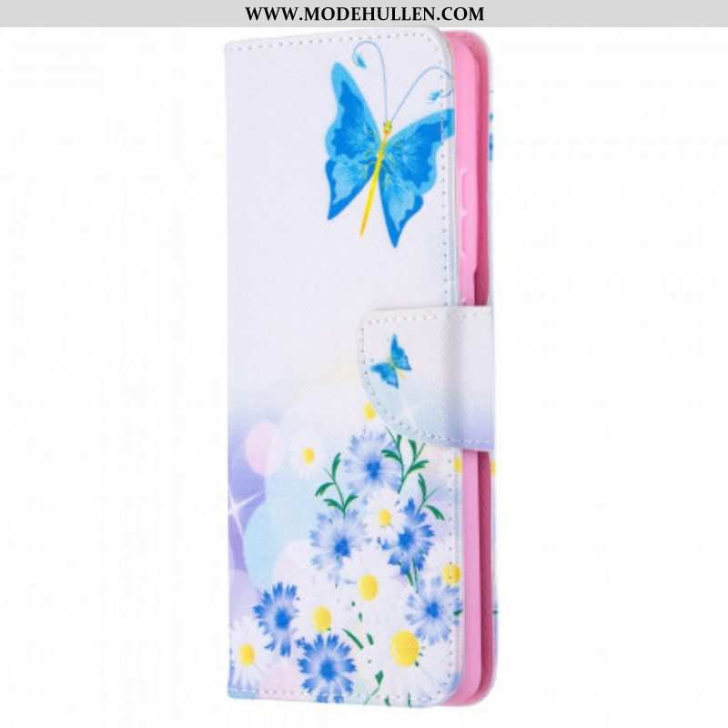 Lederhüllen Für Samsung Galaxy S21 Ultra 5G Bemalte Schmetterlinge Und Blumen