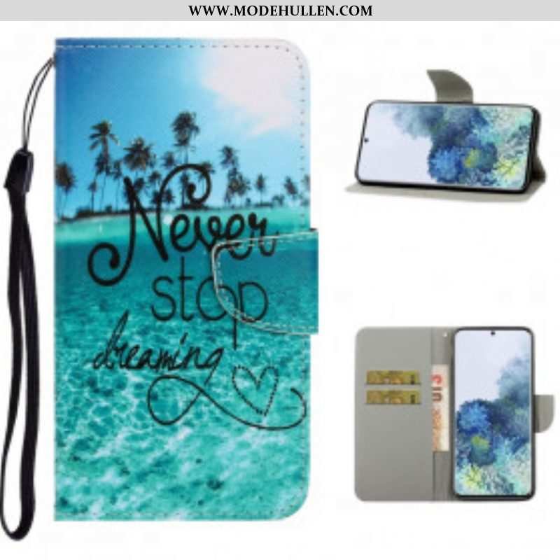 Lederhüllen Für Samsung Galaxy S21 Ultra 5G Mit Kordel Never Stop Dreaming Navy Strappy