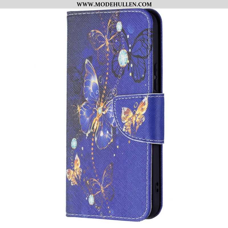 Lederhüllen Für Samsung Galaxy S22 5G Goldene Schmetterlinge