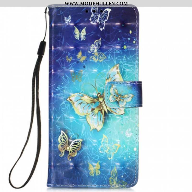 Lederhüllen Für Samsung Galaxy S22 Ultra 5G Goldenes Schmetterlings-lanyard