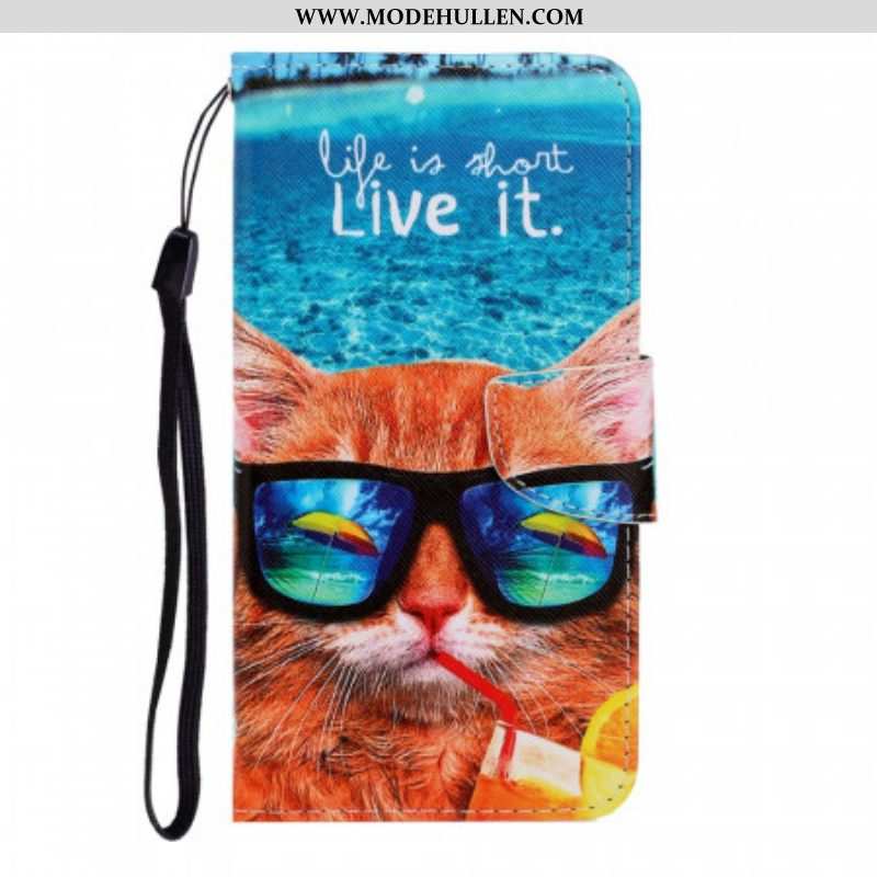 Lederhüllen Für Samsung Galaxy S22 Ultra 5G Mit Kordel Cat Live It Strappy