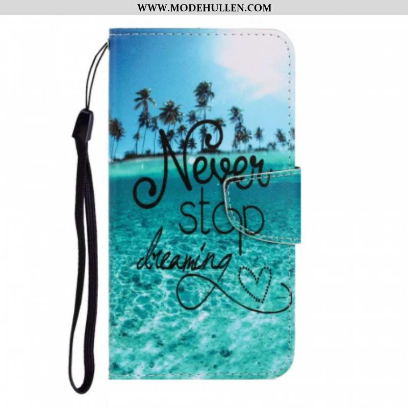 Lederhüllen Für Samsung Galaxy S22 Ultra 5G Mit Kordel Never Stop Dreaming Navy Strappy