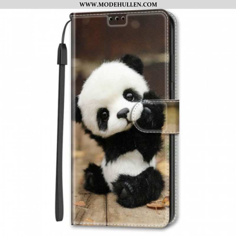 Lederhüllen Für Samsung Galaxy S22 Ultra 5G Mit Kordel Spielen Sie Little Panda Mit Riemen