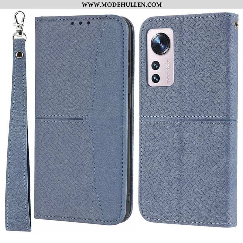 Lederhüllen Für Xiaomi 12 Pro Mit Kordel Riemchen-stil Aus Gewebtem Leder