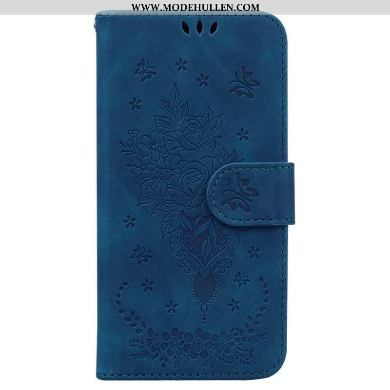 Lederhüllen Für Xiaomi 13 Pro Mit Kordel Riemchenrosen Und Schmetterlinge