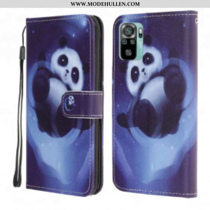 Lederhüllen Für Xiaomi Redmi Note 10 / 10S Mit Kordel Panda Space Mit Schlüsselband