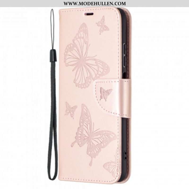 Lederhüllen Für Xiaomi Redmi Note 10 / 10S Mit Kordel Riemchen Mit Schmetterlingen-print
