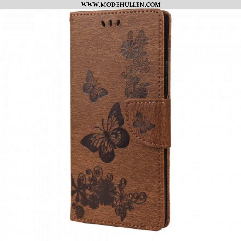 Lederhüllen Für Xiaomi Redmi Note 10 Pro Nur Schmetterlinge Mit Schlüsselband