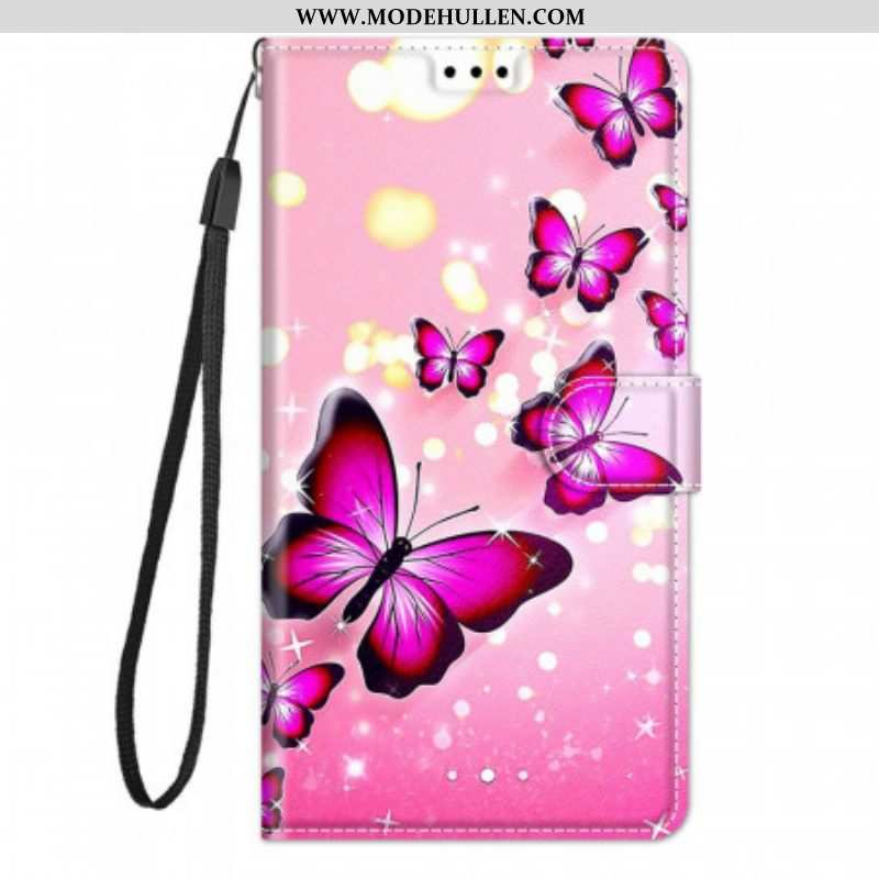 Lederhüllen Für Xiaomi Redmi Note 10 Pro Schmetterlinge Und Schlüsselband