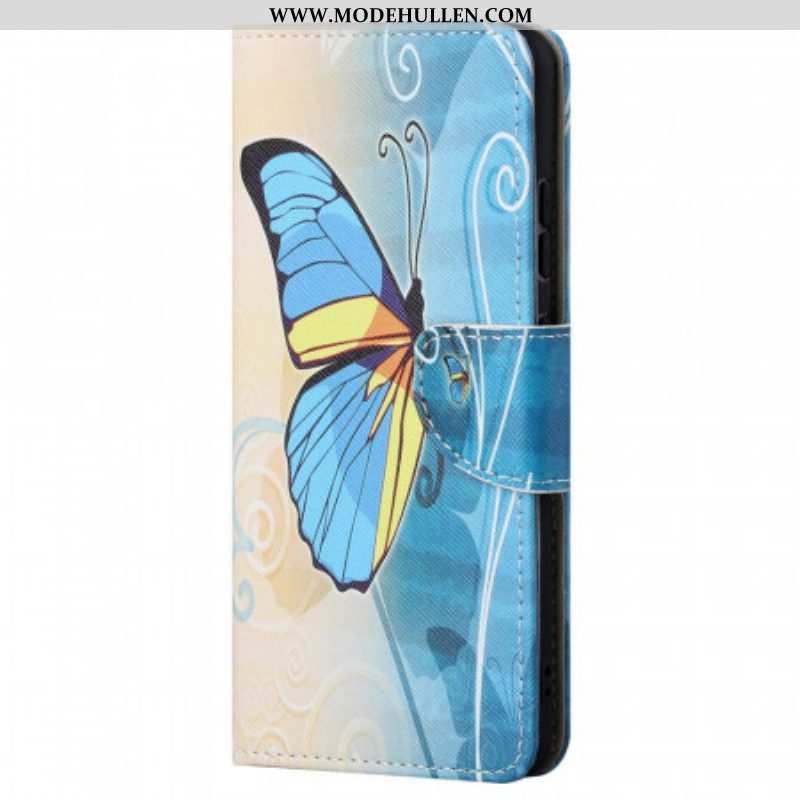 Lederhüllen Für Xiaomi Redmi Note 11 / 11S Blauer Und Gelber Schmetterling