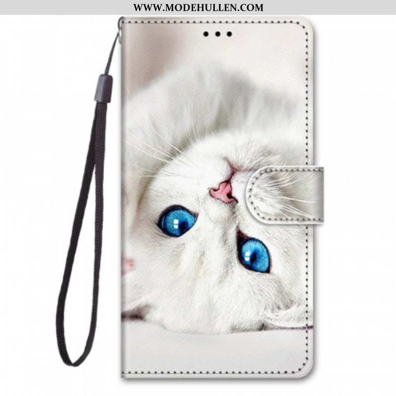 Lederhüllen Für Xiaomi Redmi Note 11 Pro Plus 5G Mit Kordel Weiße Katze Mit Riemen