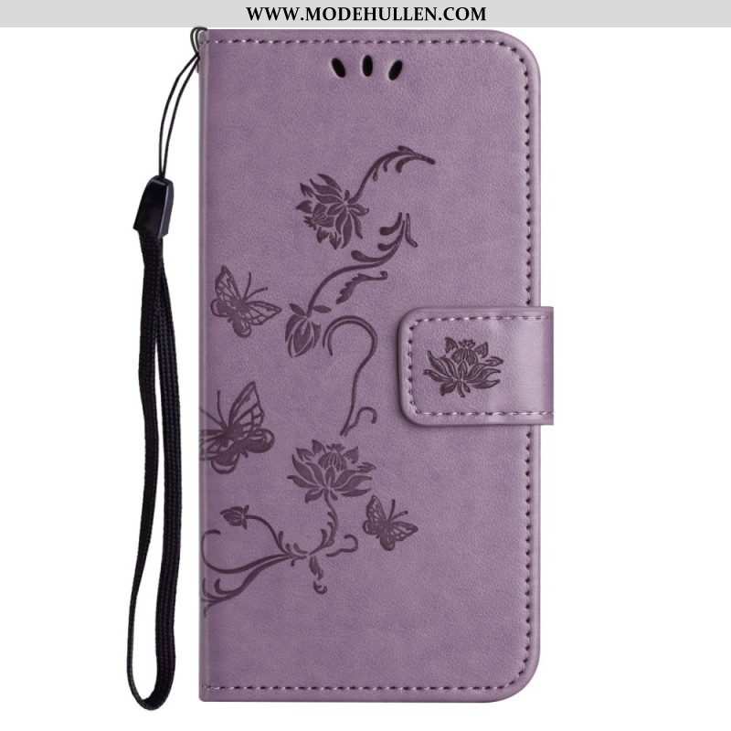 Lederhüllen Für Xiaomi Redmi Note 12 4G Mit Kordel Blumen Und Schmetterlinge Mit Riemen