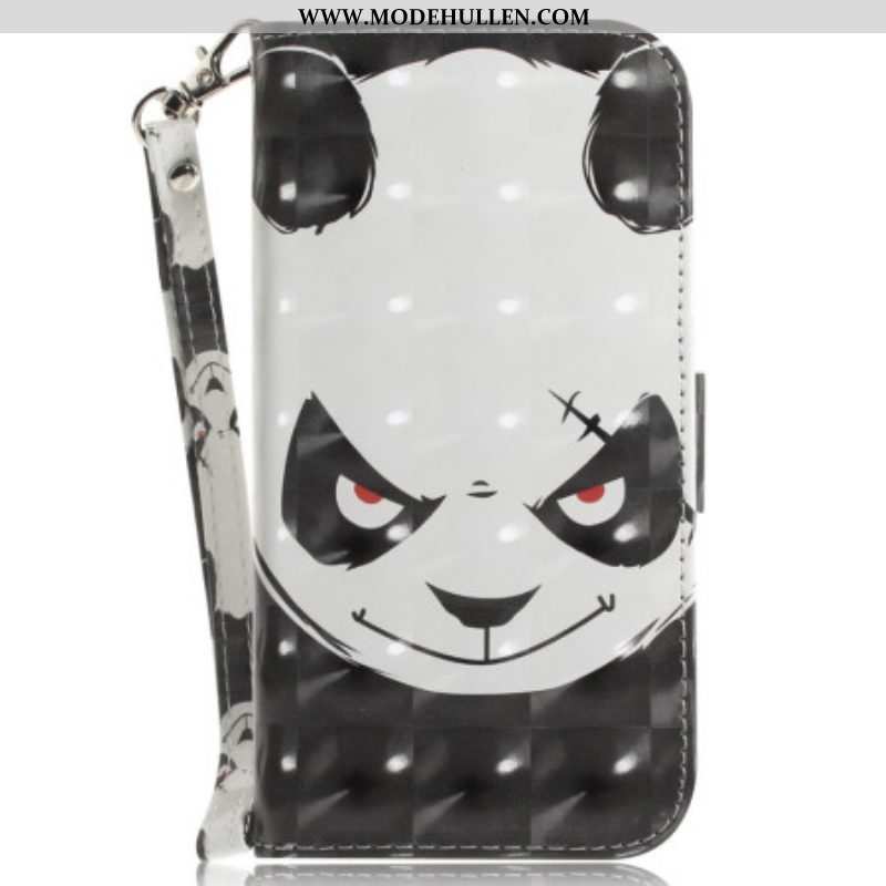 Lederhüllen Für Xiaomi Redmi Note 12 5G Mit Kordel Wütender Panda Mit Schlüsselband