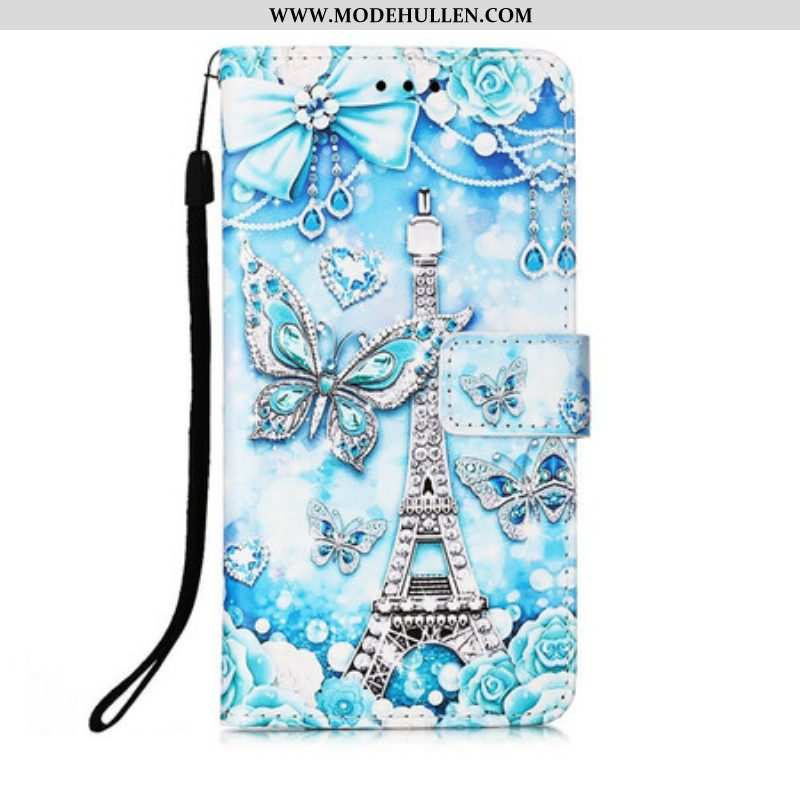 Lederhüllen Für iPhone 13 Mini Mit Kordel Eiffelturm-schmetterlingsarmband