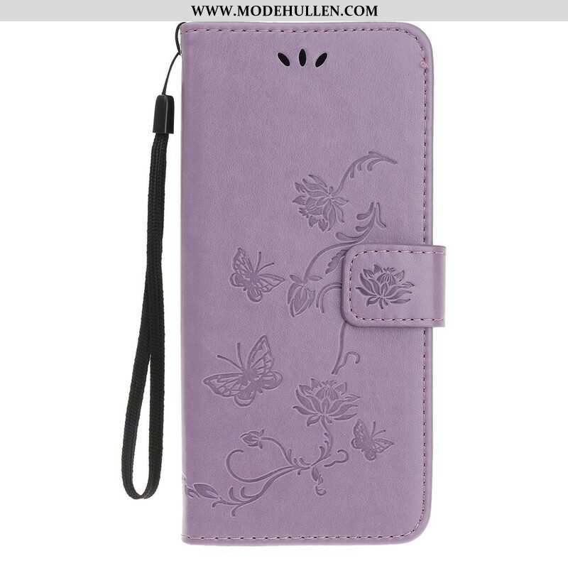 Lederhüllen Für iPhone 13 Mini Mit Kordel Schmetterlings- Und Blumenarmband
