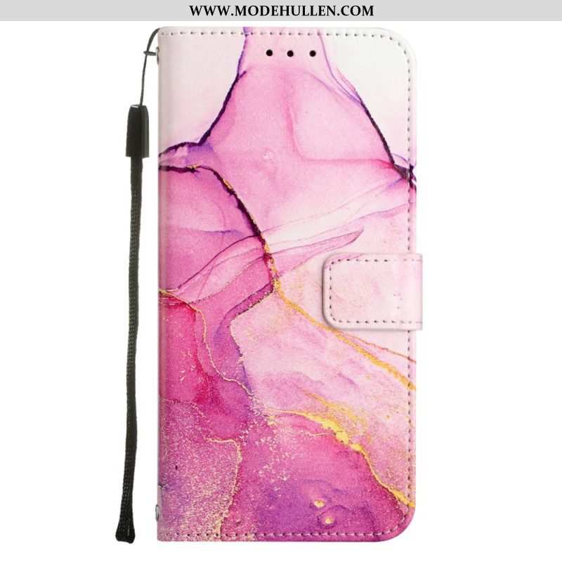 Lederhüllen Für iPhone 14 Pro Max Mit Kordel Streifenmarmor