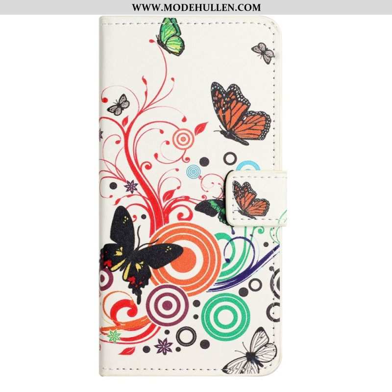 Lederhüllen Für iPhone 14 Pro Schwarze Und Weiße Schmetterlinge