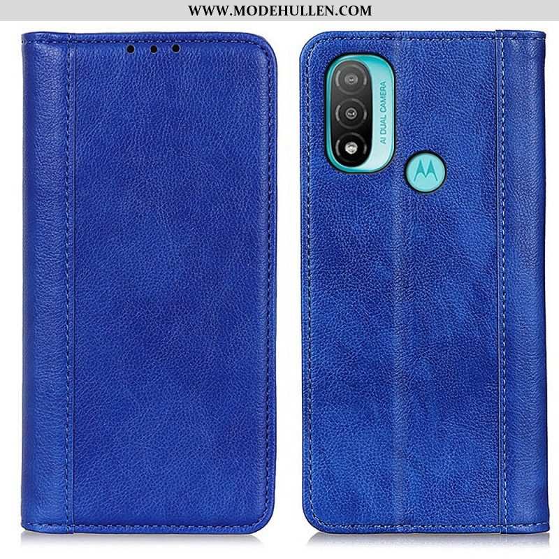 Schutzhülle Für Moto E40 / E30 / E20 Flip Case Eleganz Aus Gespaltenem Litschi-leder