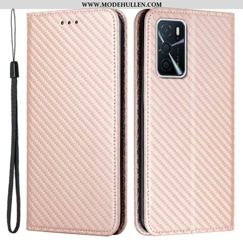 Schutzhülle Für Oppo A16 / A16s Mit Kordel Flip Case Kohlefaserarmband