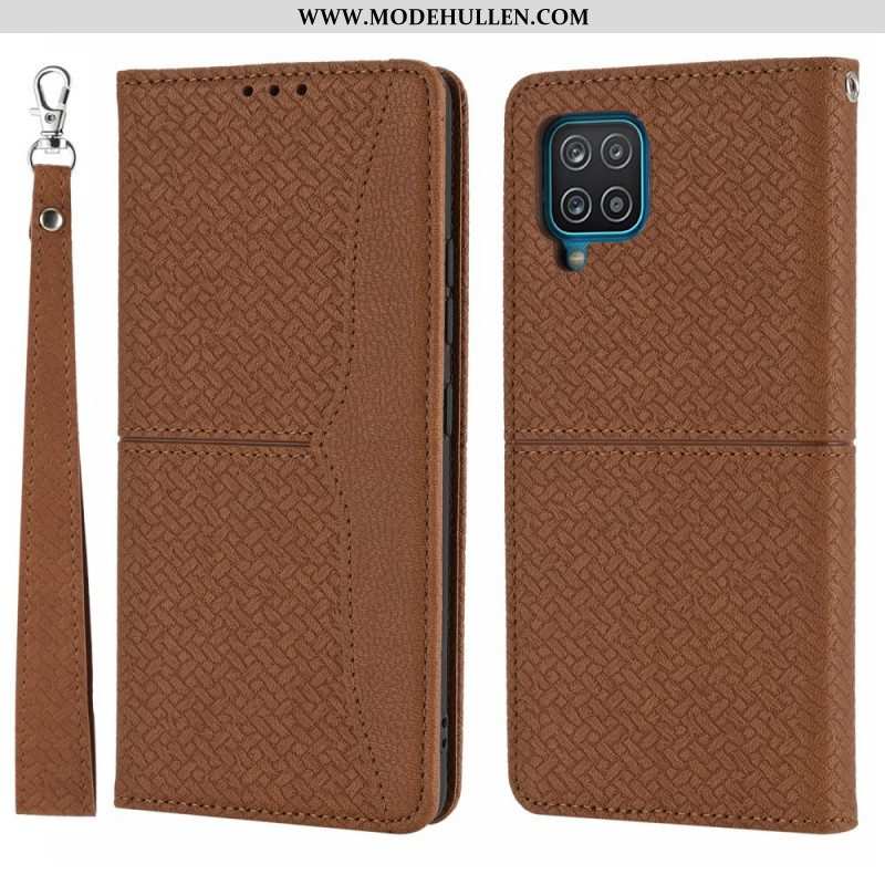 Schutzhülle Für Samsung Galaxy M12 / A12 Mit Kordel Flip Case Riemchen-stil Aus Gewebtem Leder