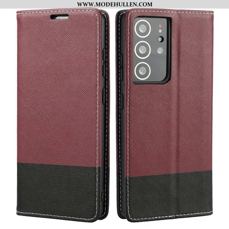 Schutzhülle Für Samsung Galaxy S21 Ultra 5G Flip Case Zweifarbiges. Strukturiertes Kunstleder