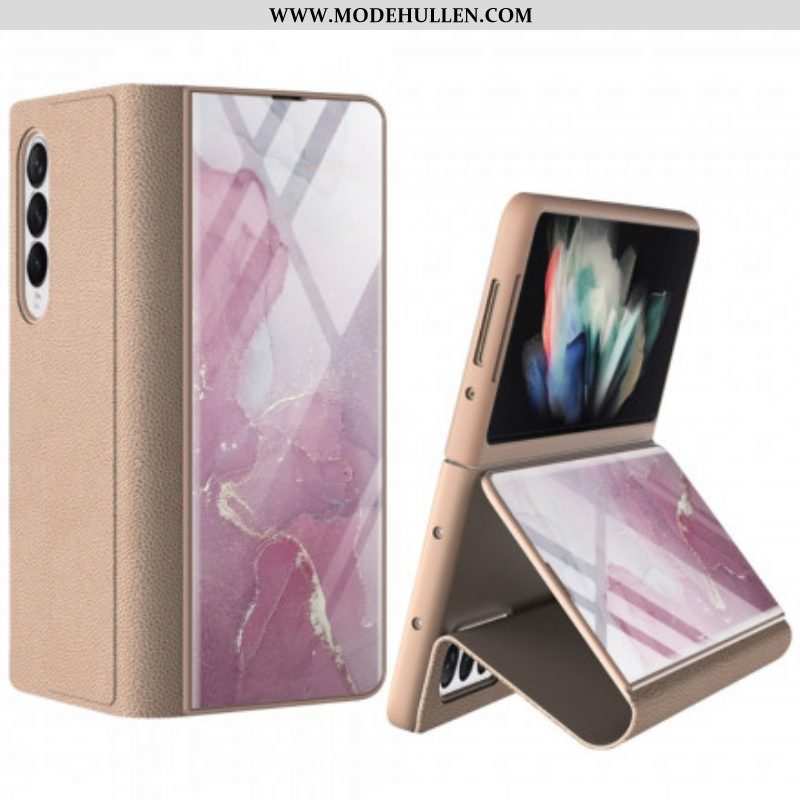 Schutzhülle Für Samsung Galaxy Z Fold 3 5G Flip Case Gkk Marmor Gehärtetes Glas