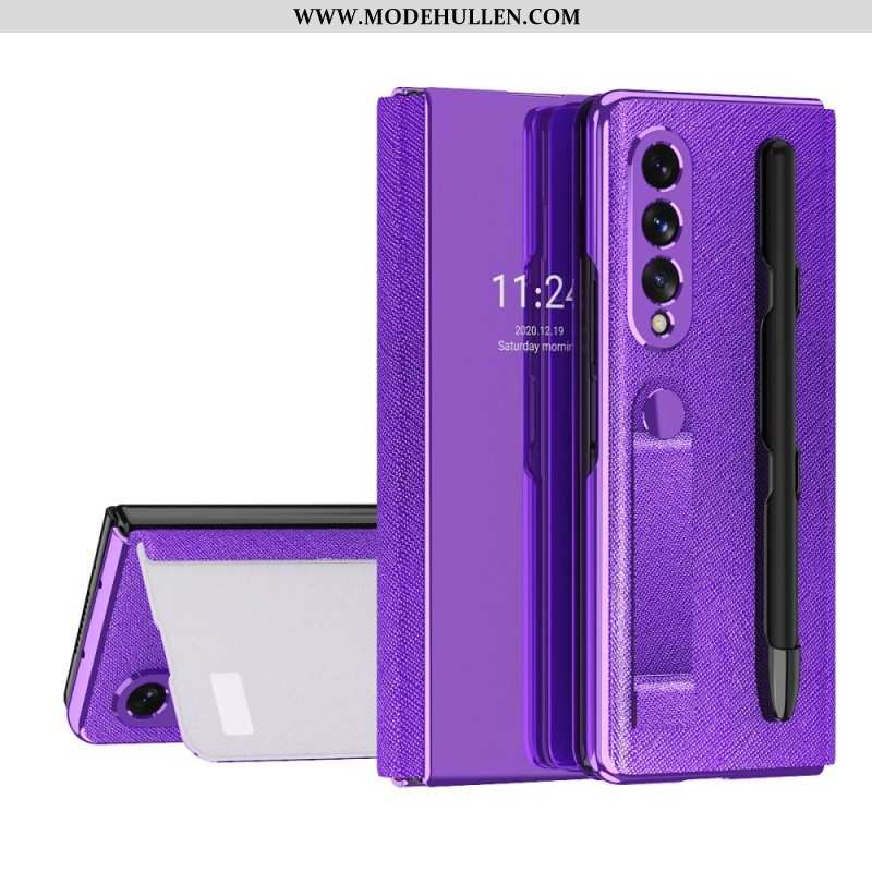 Schutzhülle Für Samsung Galaxy Z Fold 3 5G Flip Case Spiegelstifthalter Und Riemen