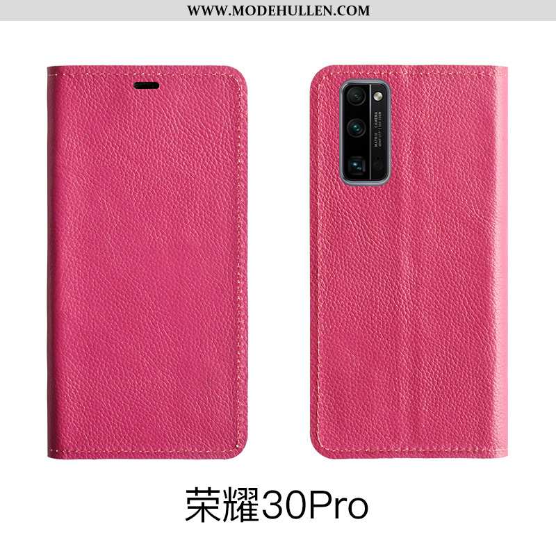 Hülle Honor 30 Pro Echt Leder Muster Case Halterung Rot Handy Rosa